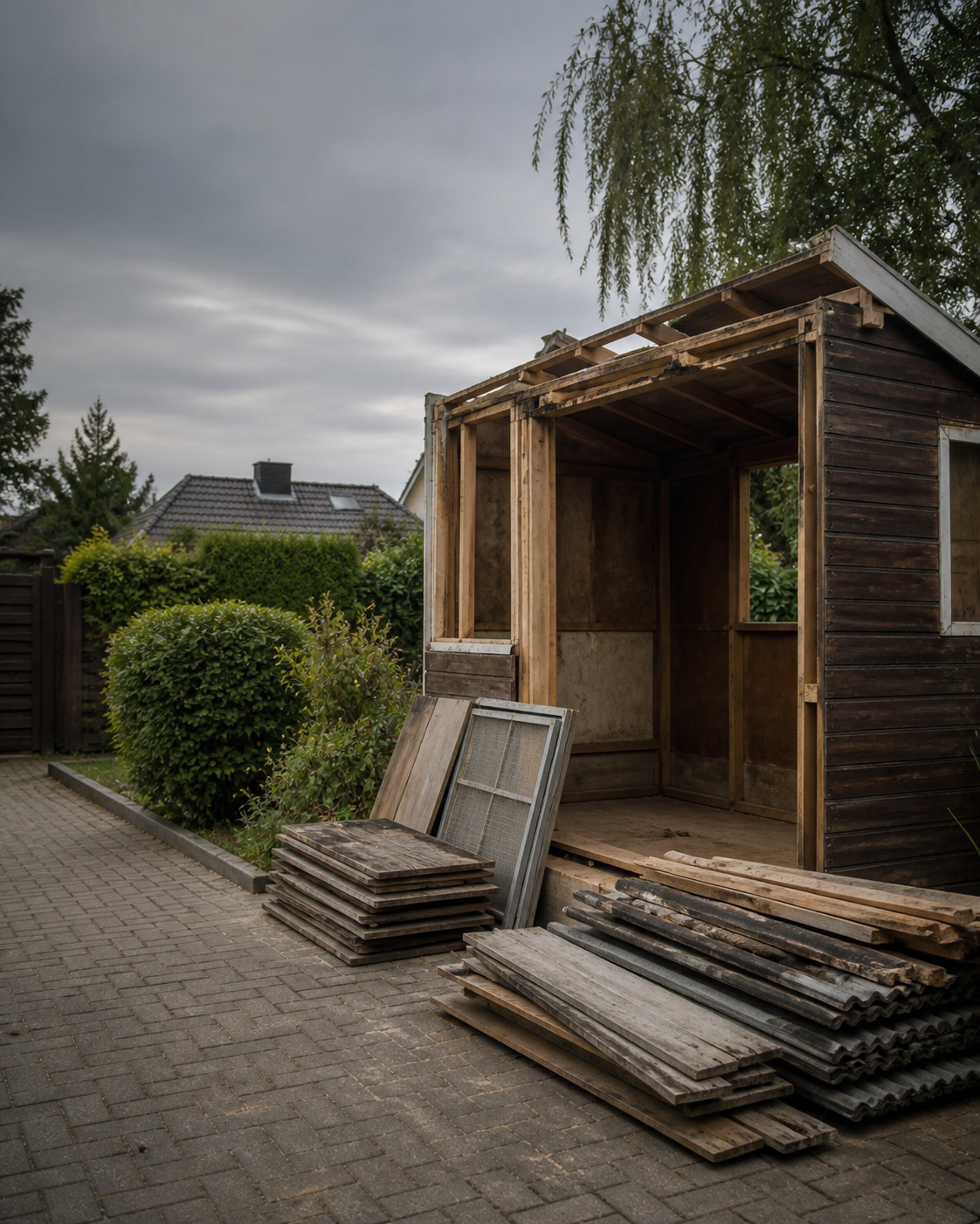Teilweise demontierter Gartenschuppen